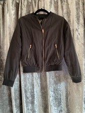 Black Superdry Warm Lined Zip Bomber Jacket Waterproof Rose Gold Pockets UK S