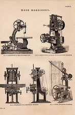 1868 PRINT ~ WOOD MACHINERY ~ MORTISING MACHINES ~ GREENWOOD & BATLEY'S BAND SAW