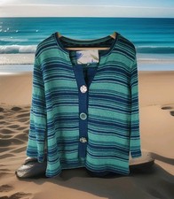 Marks & Spencer Per Una Women's Turquoise Blue Striped Cardigan Size XL