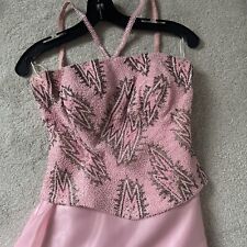 Handmade Pink Satin Beaded Embroidered Haute Couture Ballroom Dress