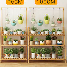 Garden Yard Bamboo Plant Stand Folding 3 Tier Hanging Multi Flower Display Shelf