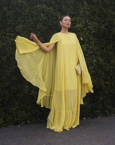 Stunning yellow cape dress - yellow, by