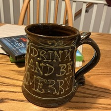 Slipware Motto Frog Mug Tankard Peter Currell Brown Snake Studio Pottery Vintage