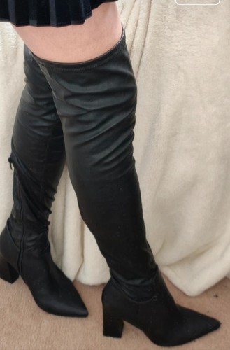 Thigh high faux leather heeled - thigh,