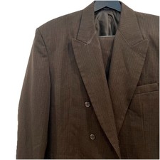 Men's Double Breasted Suit Size 44L Pants 38Wx34L Brown Striped Vintage 2PC Suit