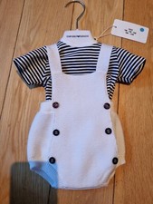 Emporio Armani Baby Boys White Stripe Dungaree Set Size 1 Month NEW