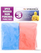 PACK OF 3 HOODED RAIN PONCHOS