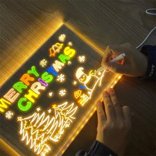 LED Glow Message Board | 7 Neon Pens Light-Up Drawing Pad for Kids & Decor