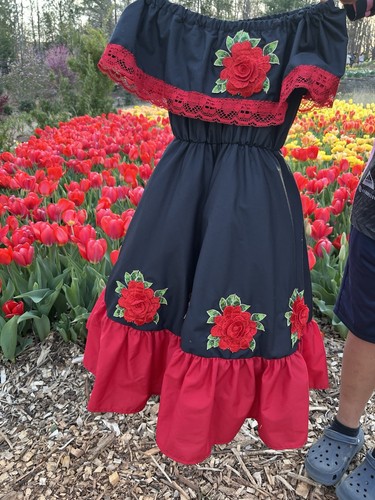 Girls mexican dress black red - dress,