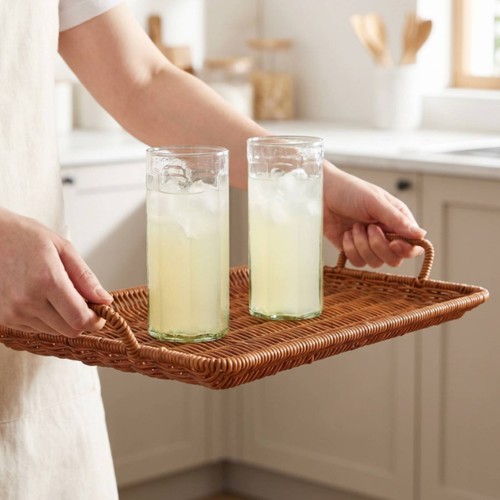 Double handle wicker tray - double-handle,