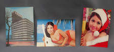 3 x lenticular postcards moving office with bus, winking Xmas and Hawaiian lady