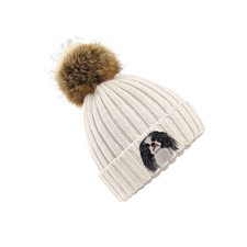 JAPANESE CHIN DOG POM POM BEANIE - EMBROIDERED ACRYLIC HAT - GIFT BOXED
