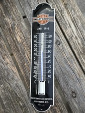 Vintage Harley Davidson Motorcycle Sign - Pump Ad Sign on Porcelain Thermometer