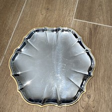 ONEIDA STAINLESS STEEL CHIPPENDALE TRAY WITH GOLD RIM