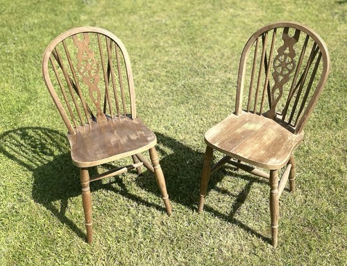 Pair oak wheelback dining - pair,