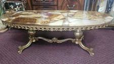 French Oval Onyx Brass Table