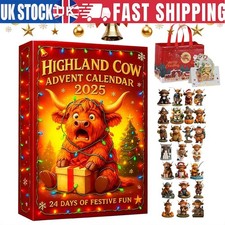 2D 2025 Funny Highland Cow Advent Calendar, 24 Days Christmas Countdown Calendar
