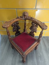 Antique Italian Vintage Victorian Carved Corner Chair With Cherub In Mahogany