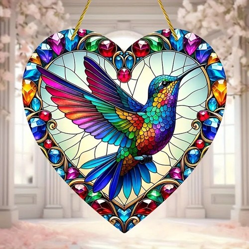 Heart hummingbird suncatcher - hummingbird,