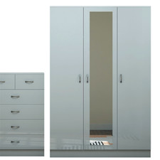 3 Door Mirror Wardrobe Grey