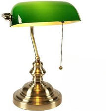 UK Plug Green Glass Banker Lamp Shade Table Lamp E27 with Switch Desk Light