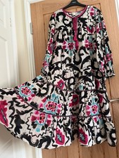 Monsoon Black & Pink Batik Voile Cotton Kaftan Style Beach Dress, approx 22-24