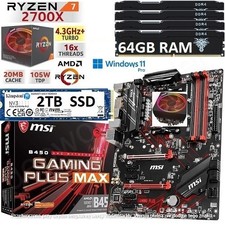 AMD Ryzen 7 2700X + 64GB RAM + 2TB SSD + MSI B450 GAMING PLUS MAX Motherboard