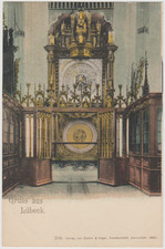 Postcard Lübeck clock in St