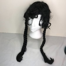 Wig Long Black Curly Bangs Braided Pigtails Halloween Costume Dress Up Cher