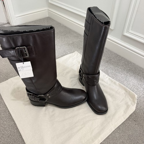 Zara dark brown leather biker - brown,