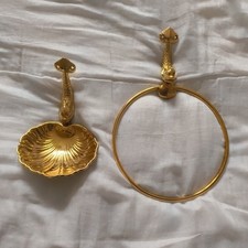 Lan bar Vintage 70’s Gold Plated dolphin Towel Ring and soap dish-(DK)