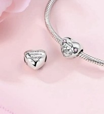 S925 Sterling Silver Mother & Daughter Heart Quote CZ Bead Bracelet Charm