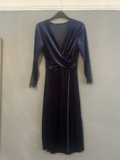 zara velvet dress navy blue 3/4 sleeve with lace detail size small 