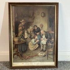 Antique 1911 Pears Print “Family Worship” by J. Clark – Framed 51x38cm
