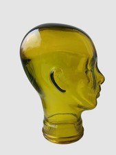 Vintage heavy glass yellow  amber head  dummy shop fitting wigs hats mannequin