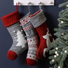 Large Knitted Fair Isle Christmas Stocking Hanging Festive Xmas Decorations