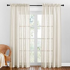 PONY DANCE Voile Curtains for Bedroom - Thick Faux Linen Front Door Curtain