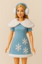 Knitting Pattern Only-  Barbie Christmas Festive Winter Wonderland Dress Muffs