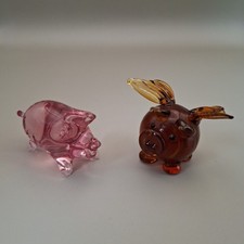 2 Glass Pig Ornaments Pink By