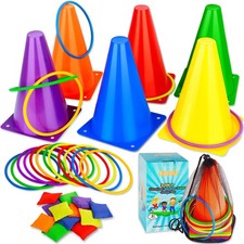 Eocolz 3 in 1 Carnival Games Set, Soft Plastic Cones Bean Bags Ring Toss Game...