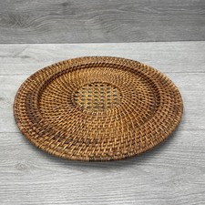 Vintage Woven Serving Tray Wicker Breakfast Tray Round Rattan Basket Weave
