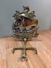 Vintage brass Peerage England fireplace tool stand mayflower ship wall mounted