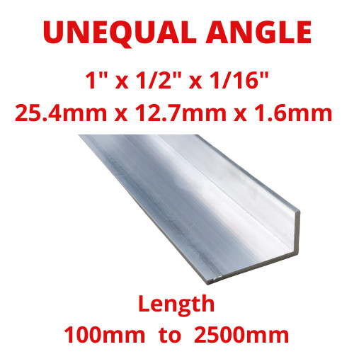 Unequal angle aluminium 4mm - angle, 25.4mm