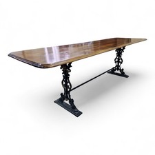Antique long slim dining table on cast iron base - pub - kitchen table
