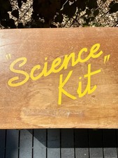 Vintage 1950’s Science Kit Wooden Box Chemistry Set Orig Manual, Beakers Slides