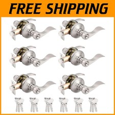 6 Pack Wave Style Keyed Door Locks Satin Nickel