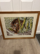 large vintage japanese silk embroidery Of A Tiger