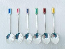 SET OF SIX STERLING SILVER & ENAMEL COFFEE SPOONS - Wm Hair Haesler, Birmingham,
