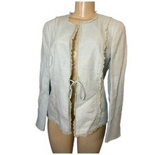 Fenn Wright Manson 100% Linen Blazer Fringe Tie Lined Mint Green Lt Blue Small