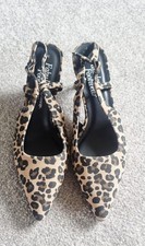 Womens Leopard Print Slingback Kitten Heels. UK Size 3